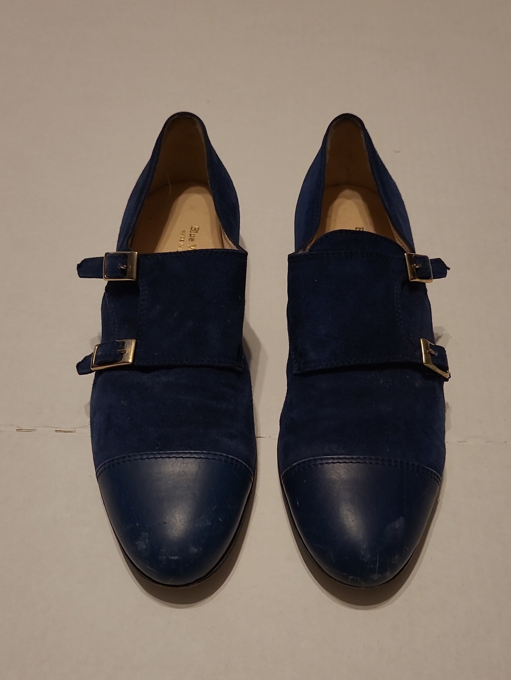 BLUE VELVET MADE IN ITALY Men's Double Monk Strap Dress Shoes - Navy Suede